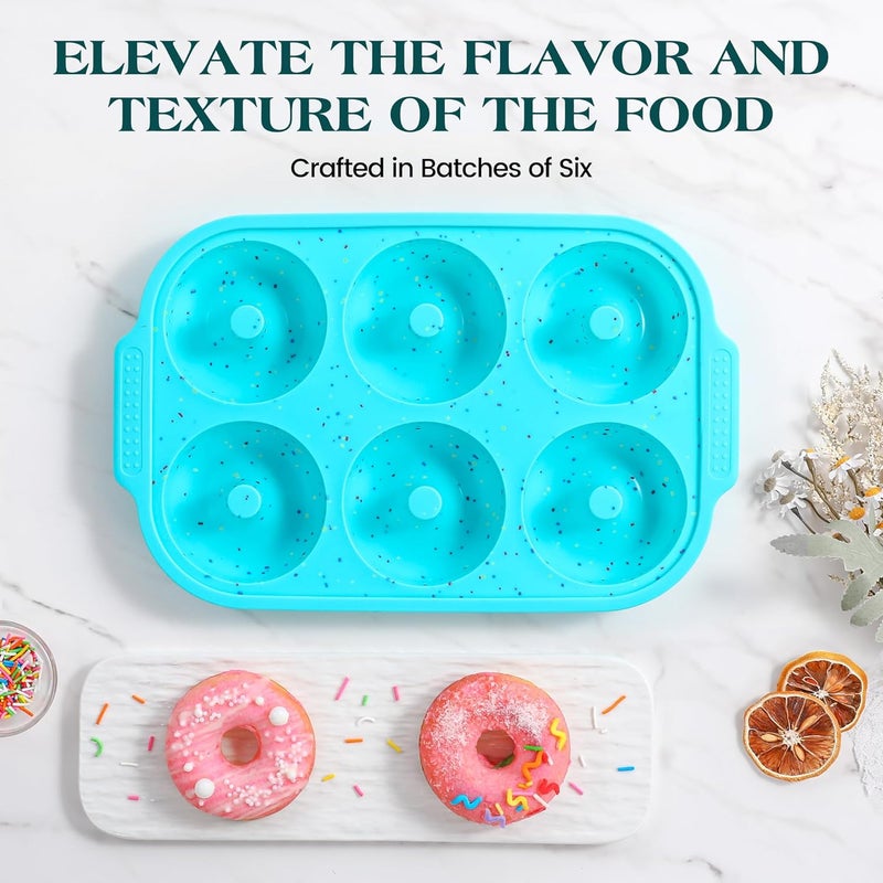 AOTASO Silicone Donut Pan for Baking with Metal Reinforced Frame, Nonstick 3.25 inch Doughnut Baking Pans, 6 Cavity Donut Trays, Make Perfect Bagels and Cake Donuts (Aque) - Image 5